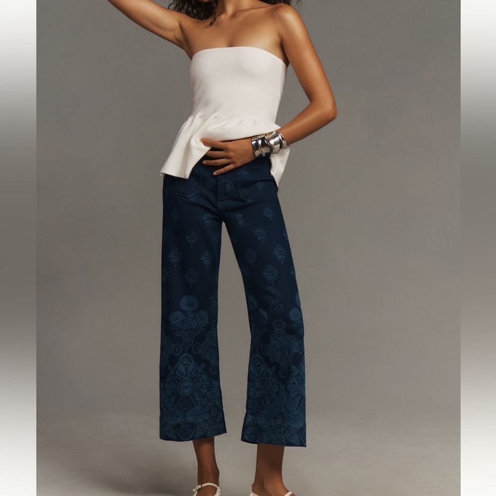 NWOT Maeve Anthropologie The Colette Printed Wide Leg Cropped Jeans